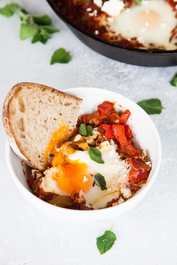 Cast iron pan with Shakshuka